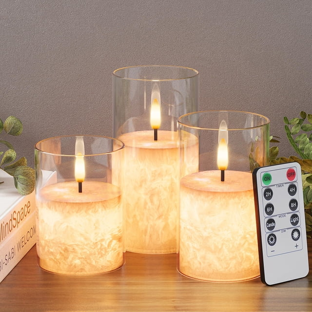 Velas sin llama VIODAIM Ice Crystal, cristal de cera auténtica, paquete de 3 unidades