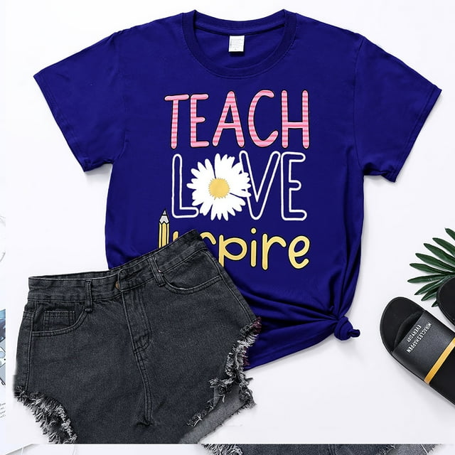 Pntutb Mujeres Casual Teacher'S Day Manga Corta Letra Impreso Camisetas Blusa tops Pntutb Pntutb-337