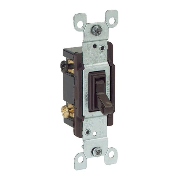 Leviton 1453-CP 15 Amp, 120 Volt, Toggle Framed 3-Way AC Quiet Switch, Residential Grade, Non-Grounding, Quickwire Push-In and S