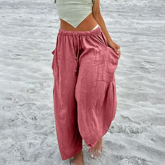 Kiplyki Wide Leg Pants Women Pant Loose Comfy Drawstring Wide Leg Crop Trousers With Pockets