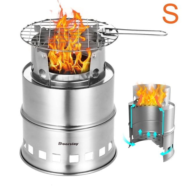Réchaud à Bois Portable Pliant Coupe-Vent Compact en Acier Inoxydable pour Alcool, Camping, Randonnée, Randonnée Sac à Dos, Pique-Nique, BBQ