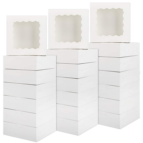Moretoes 30pcs 8x8x25 Inches White Bakery Boxes cake Boxes Pastry Boxes with Window for cookies, Donuts, chocolate Strawberries and Pie