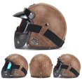 thumbnail image 2 of Casco abierto vintage de cuero sintético 3/4 para motocicleta y bicicleta con máscara protectora, 2 of 5