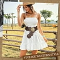 thumbnail image 4 of Monebena Western Belts for Women Wide Hollow Disc Leather Belt Cowgirl Waist Belt for Jeans Dresses with Metal Buckle, 4 of 7