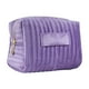thumbnail image 2 of Neceser de terciopelo a rayas bordadas | Neceser morado suave para maquillaje | Organizador de viaje de poliéster impermeable | Estuche portátil de 17 x 12 x 9 cm para cosméticos y artículos de aseo, 2 of 6