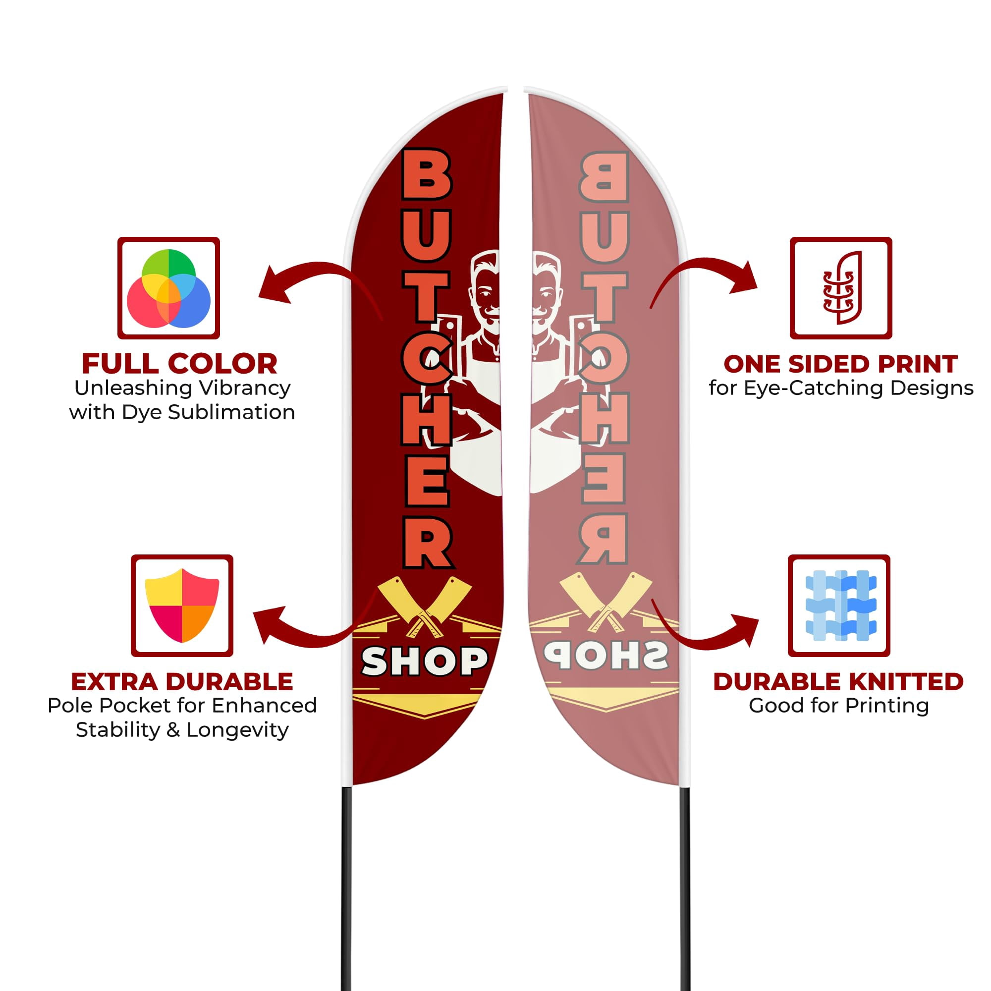 Butcher Shop Sign feather flag Pole Mount Outdoor by Mavis Printing-15 FEET Long Polyester Outdoor Banner Flag Easy Hang | HD Print Swooper Flag Pole Kit Advertise Butcher Shop Business