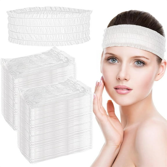 Triani 100Pcs Disposable Spa Headbands Non Woven Spa Headbands Stretch Headwraps for Skin Care Esthetician Salon, Makeup Sauna(White)