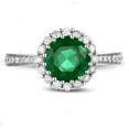 thumbnail image 2 of 1 Carat Round Cut Green Emerald And Diamond Moissanite Halo Engagement Ring In 10K White Gold, Promise Ring, Anniversary Ring, 2 of 4