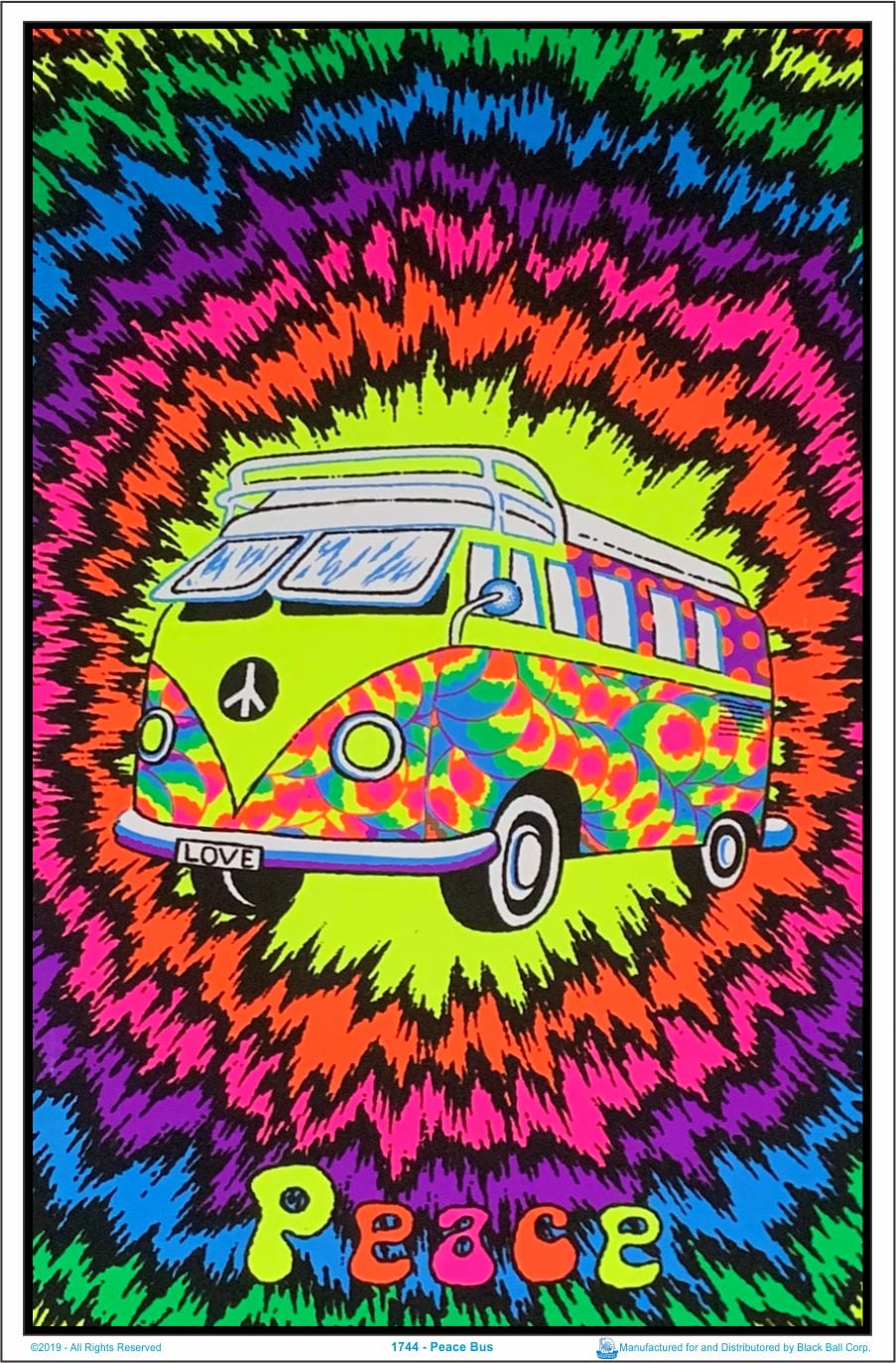 Peace Bus Flocked Blacklight Poster 23" x 35"