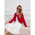 thumbnail image 3 of DEMOTIME Women's Cardigan Long Sleeve Open Front V Neck Cropped Bolero Shrug for Dresses Red L, 3 of 7
