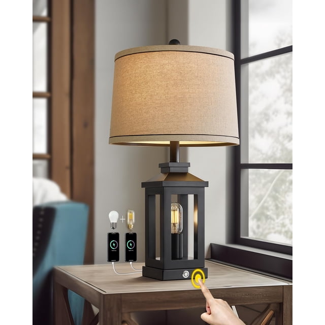 Lámpara G-SAFAVA Retro Farmhouse Touch con puertos USB de 60 cm
