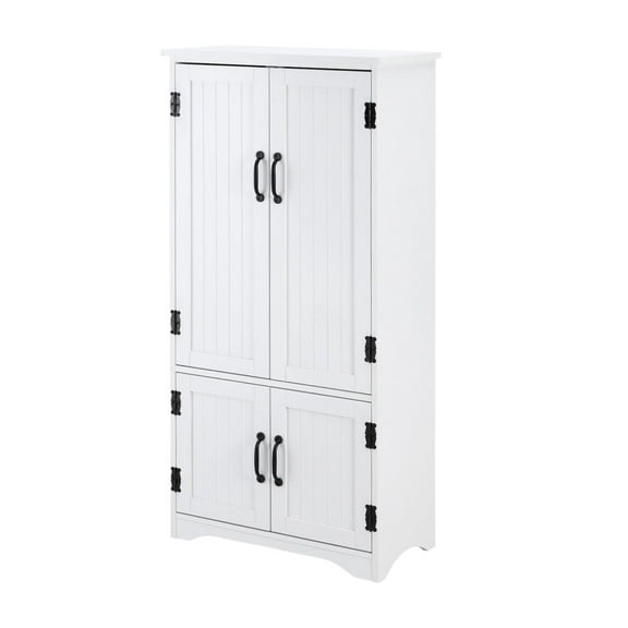 Kitchen Pantry Cabinet, 4-Door Cupboard Organizer with Adjustable Shelves, Floor Standing Storage Cabinet for Kitchen, Living Room, White