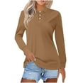 thumbnail image 2 of Otvok Ladies Solid Color Button Lapel Casual Fashion Long Sleeve T-Shirt Top Shirt, 2 of 6