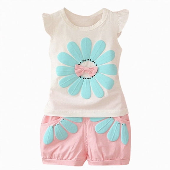 NOLDARES Toddler Baby Girl Summer Outfits Sleeveless Ruffle Tank Top Striped Shorts Newborn Baby Clothes(Pink,12-18 M)