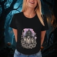 thumbnail image 4 of Women Multicolor Halloween Graphic Print Short Sleeve Crew Neck T-Shirt, Soft Loose Basic Casual Blouse Tops for Daily Autumn Wear and Holiday Party Dressing XXL Black, 4 of 8