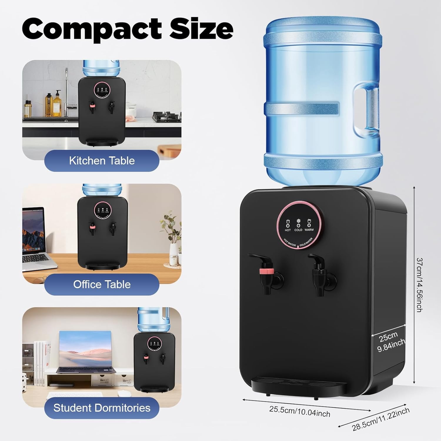 Countertop Hot and Cold Water Cooler Dispenser, Efficient Cooling/Heating, for Home Office Use, Holds 5 Gallon Bottles
