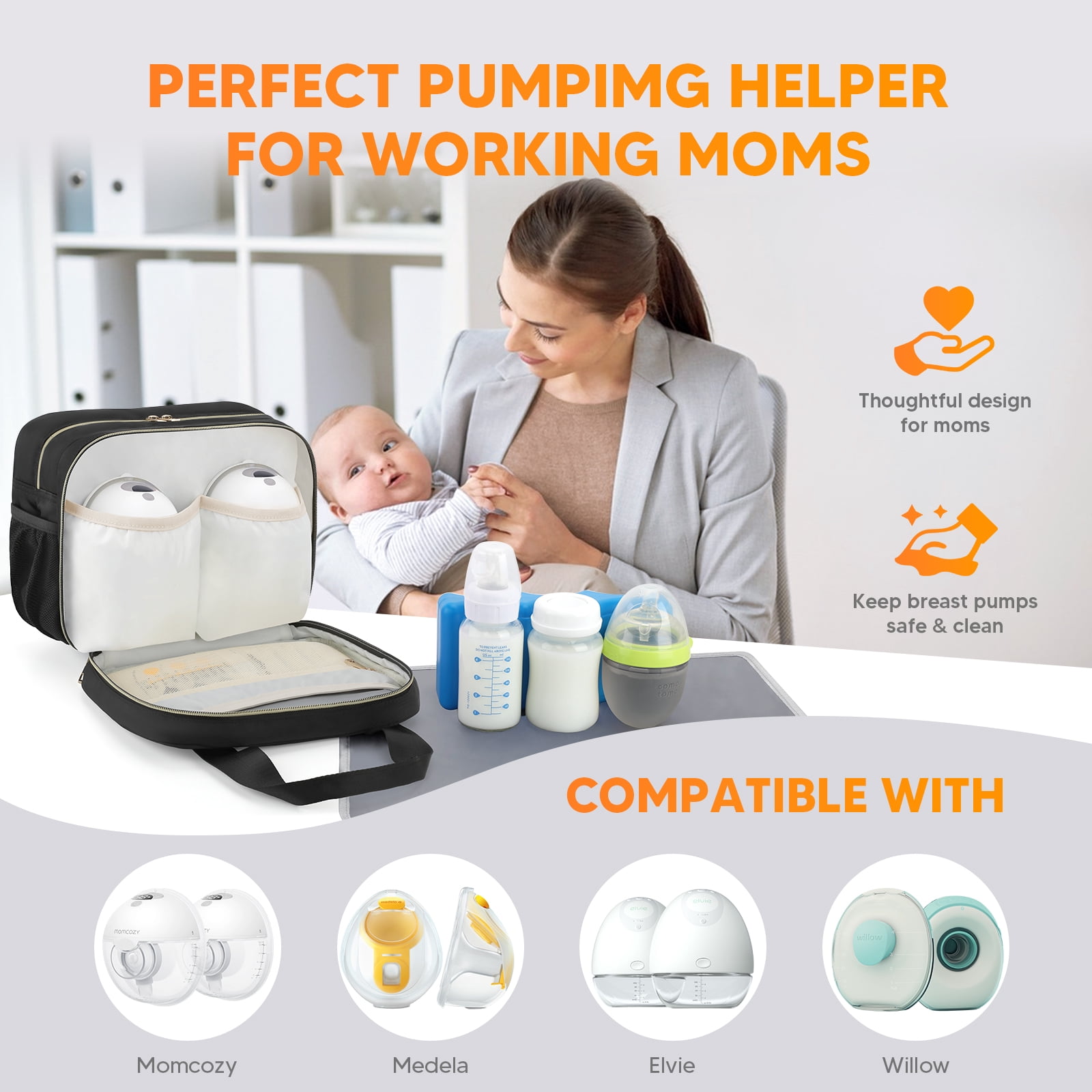 Breastmilk Cooler Travel Bag with Ice Pack, Compatible with Wearable Breast Pumps and Accessories - Portable Hands Free Breast Pump Carrying Case for Nursing & Working Moms, Black