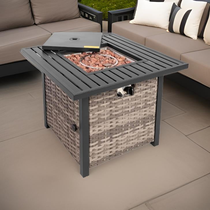 Sol Living Basel 30” Outdoor Propane Fire Pit Table 50,000 BTUs Outdoor Fire Pit Propane Metal Patio Fire Pit with Lava Rocks & Lid Durable Firepits for Outside & CSA Certified Outdoor Fireplace