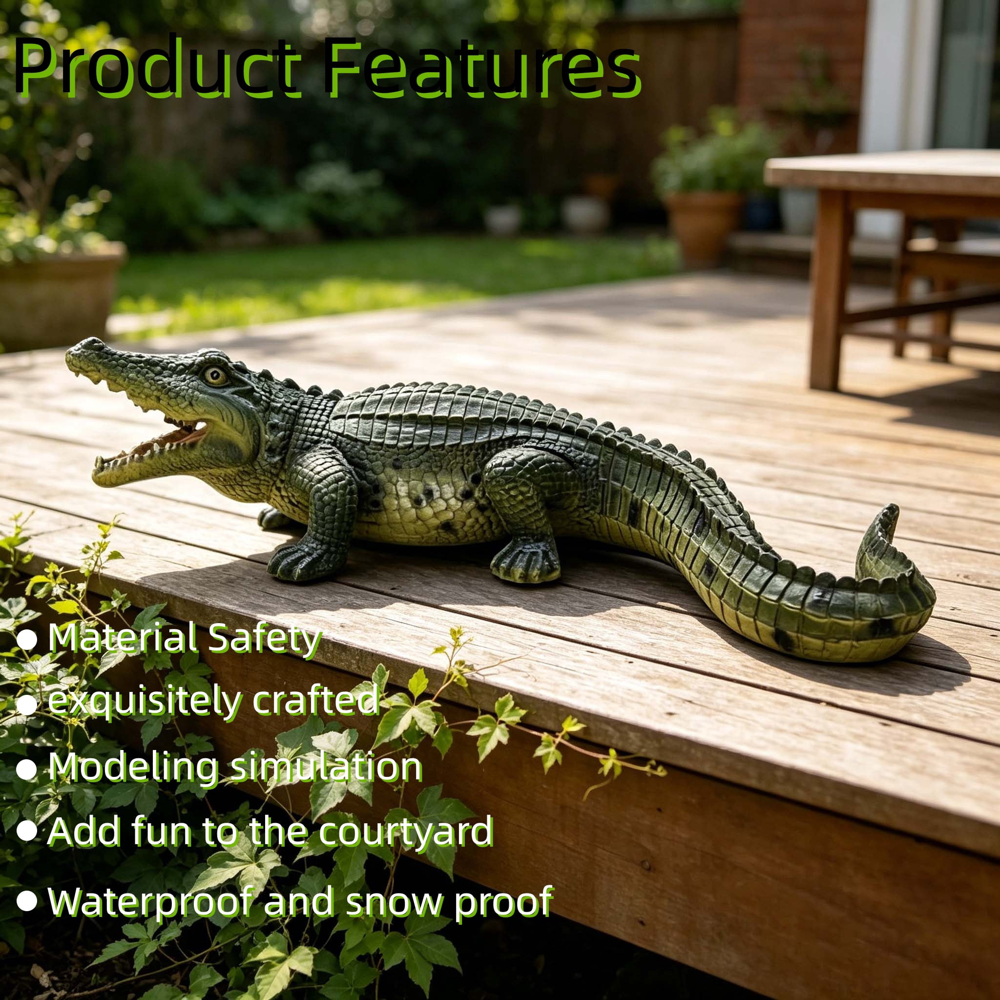 23" Simulated Crocodile Garden Statue,Resin Animal Ornament,Creative Indoor & Outdoor Decor for Garden,Porch,Pond & Backyard,Green