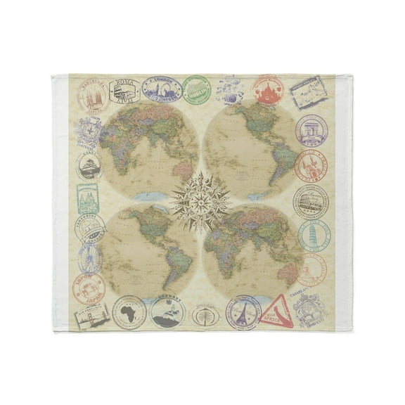 CafePress - Globe Passport Stamp Throw Blanket - Soft Fleece Throw Blanket, 50"x60" for All Ages