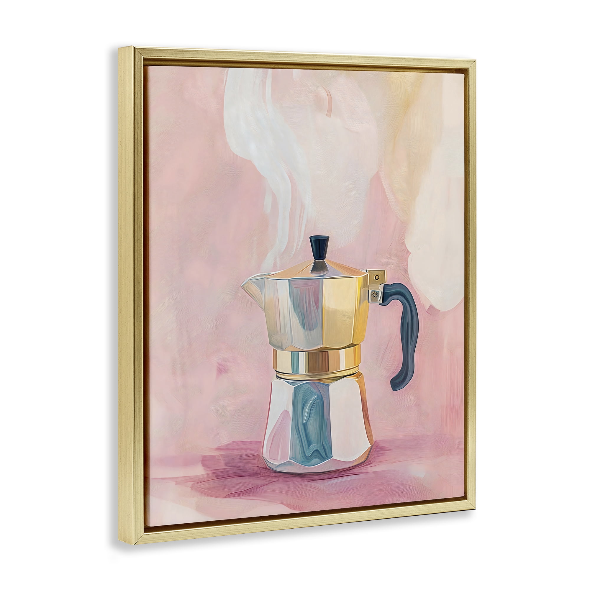 Stupell Industries Vintage Coffee Maker on Pink Gold Framed Floater Canvas Wall Art, design by The Prints Vibe