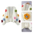 thumbnail image 2 of Women Puff Long Sleeve Sweater Cardigan Crochet 3D Flower Open Front Knit Jacket, 2 of 19