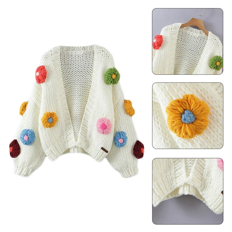 トップス howdy. flower crochet cardigan Handmade Rose Pink Crochet Cardigan: Boho Daisy Knit Sweater