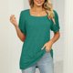 thumbnail image 4 of Camiseta casual para mujer Mangas cortas abullonadas Color puro Suelto Top de verano para uso diario Verde oscuro XL, 4 of 7