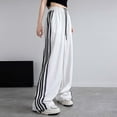 thumbnail image 2 of TrendOFT Womens Parachute Pants Wide Leg Baggy Sweatpants Y2K Elastic Waist Jogger Sweat Pants Side Striped Track Pants Streetwear White XL, 2 of 5