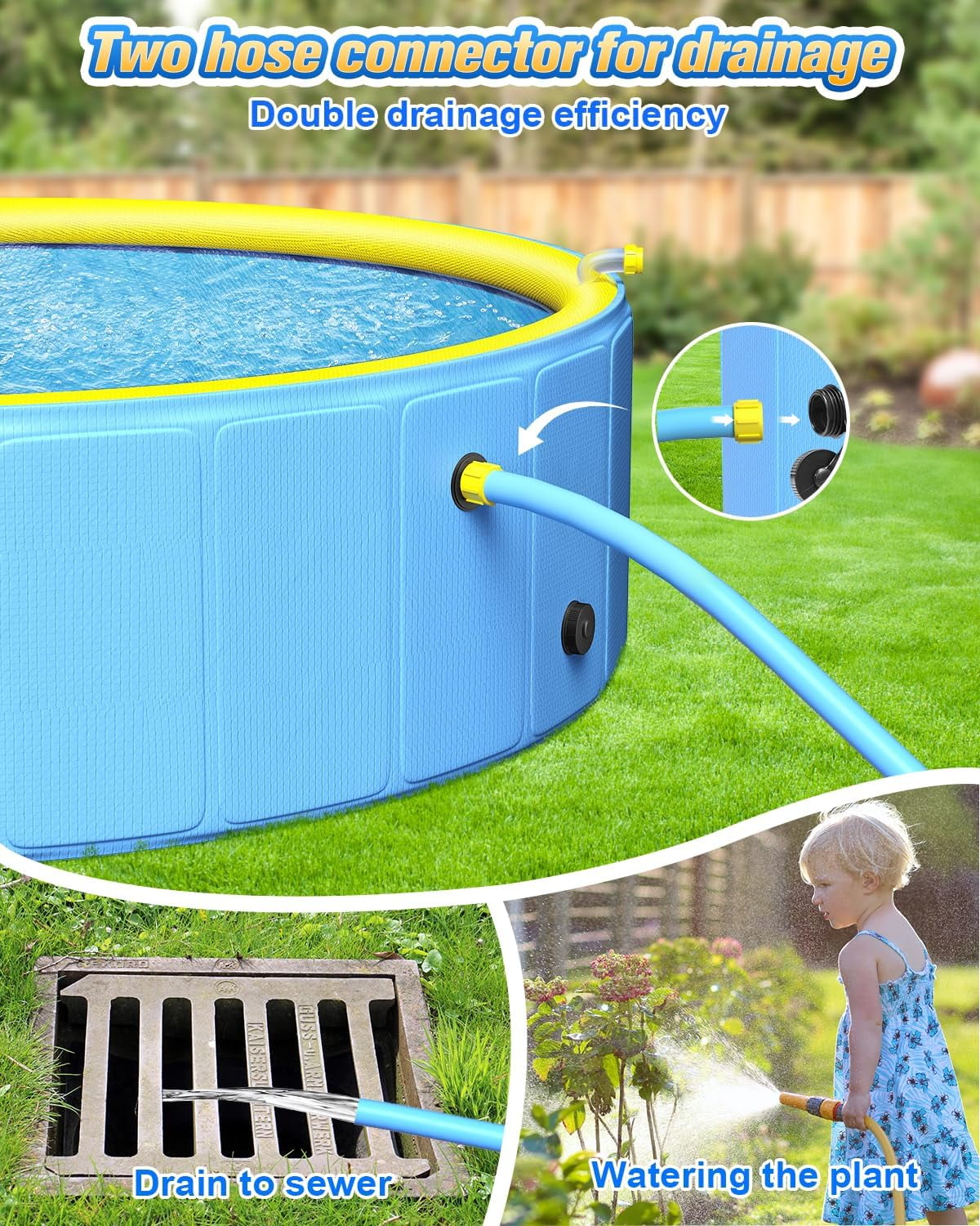 63" Thicken Large Dog Pool,Non-Slip Kiddie/Kids Pool Hard Plastic,2-in-1 Foldable Sprinkler Pet Pools,Portable Swimming Pools for Summer Outdoor Backyard