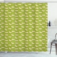 thumbnail image 1 of Cattle Shower Curtain, Goat Figures Pattern Standing Sleeping and Walking on Green Field Background, Fabric Bathroom Set with Hooks, 69W X 70L Inches, Apple Green Beige, by Ambesonne, 1 of 3