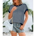 thumbnail image 5 of Womens Short Sleeve Sweater Spring Summer 2025 Round Neck Striped Pullover Cap Sleeve Knit Sweater Vest Tops, 5 of 8