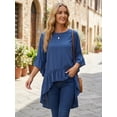thumbnail image 2 of DARING DIVA Women's High Low Tops Bell Sleeve Crewneck Ruffle Blouse 2XL Dark Blue, 2 of 8