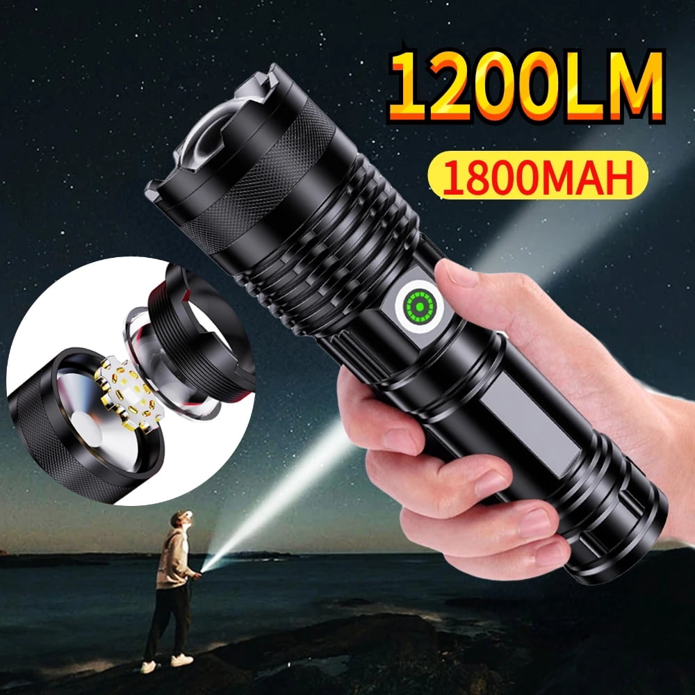 Super Bright LED Flashlights Rechargeable, 100000 Lumens XHP70 Tactical Flashlight, High Lumens 5 Modes Zoomable Waterproof Handheld Flashlights for Emergency Hiking Hunting Camping