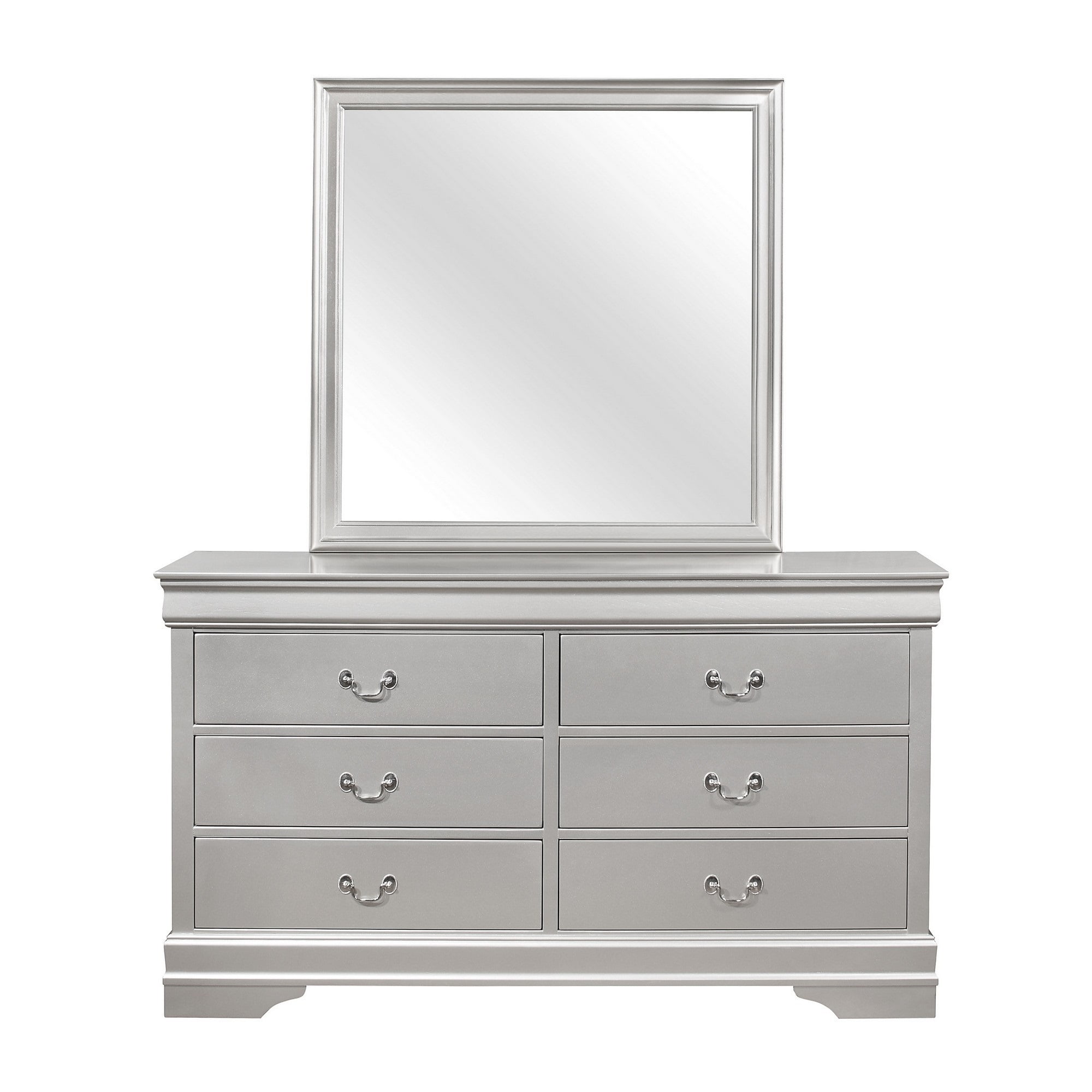 Modern Silver Toned Dresser with 6 Drawer