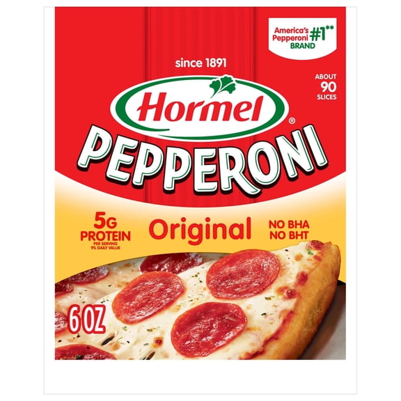 HORMEL Pepperoni Slices, Pizza Topping, Gluten Free, Refrigerated, 6 oz Plastic Resealable Package
