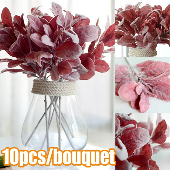 Travelwant 10Pcs/Bouquet Artificial Flowers Flocked Rabbit Ear Leaf, Faux Lambs Ear Stems 5Pcs Flocked Artificial Greenery Solid Spray Fake Rabbit Ear Leaves for Home Wedding DIY Craft
