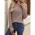 thumbnail image 4 of Womens Henley Long Sleeve Fall V Neck Fashion Dreesy Casual Tunic Sweaters Clothes Trendy Work Outfits Khaki XXL, 4 of 7
