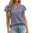thumbnail image 3 of KBZDBZC Womens Shirts Spring and Summer New Short Sleeve V Neck Shrink Pleated Solid Color Loose Tee Shirt Top Women’S Blouse T Shirts Women Womens Shirts (Purple,XXL), 3 of 5