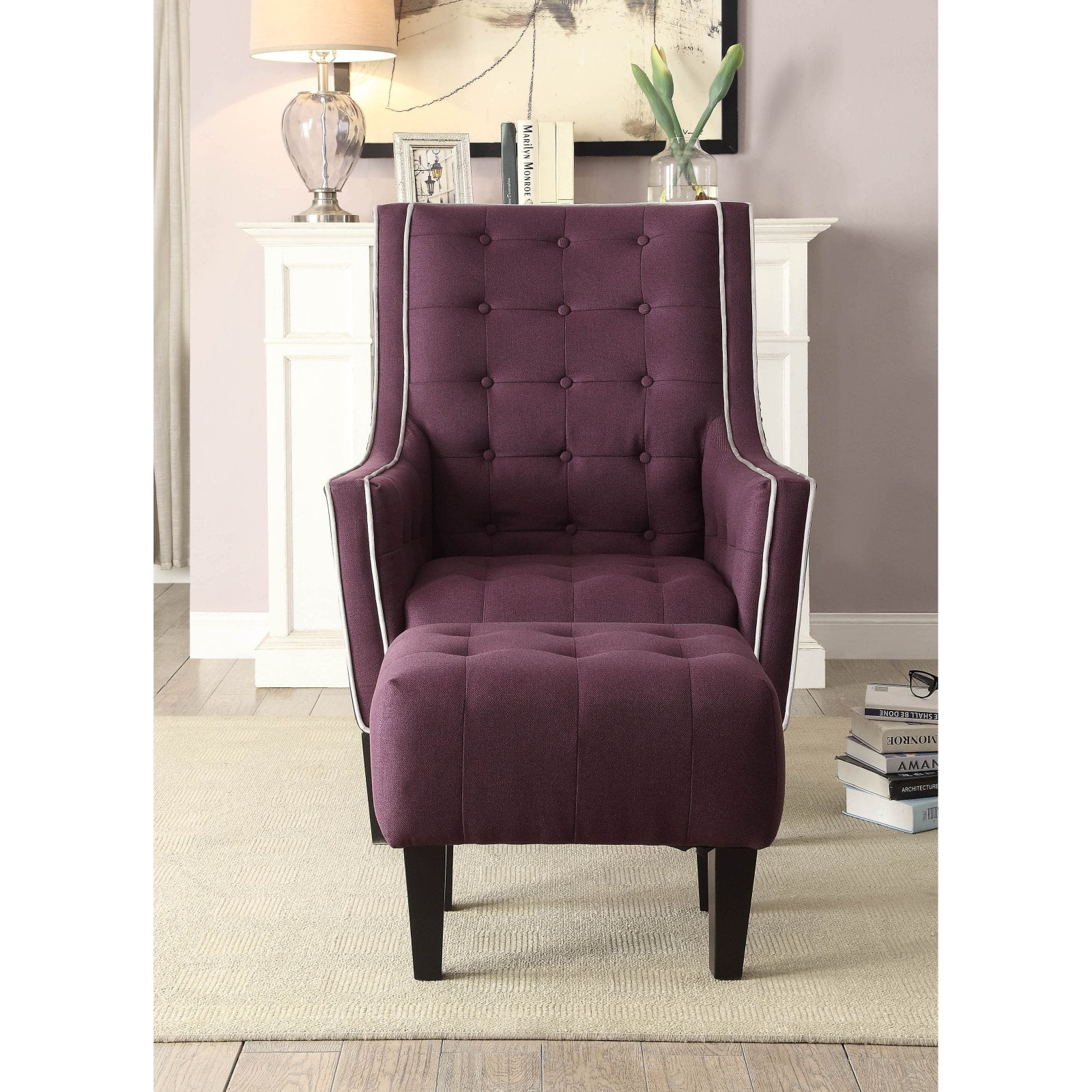 Acme Ophelia 2 Piece Pack Chair Ottoman Cream Linen Com