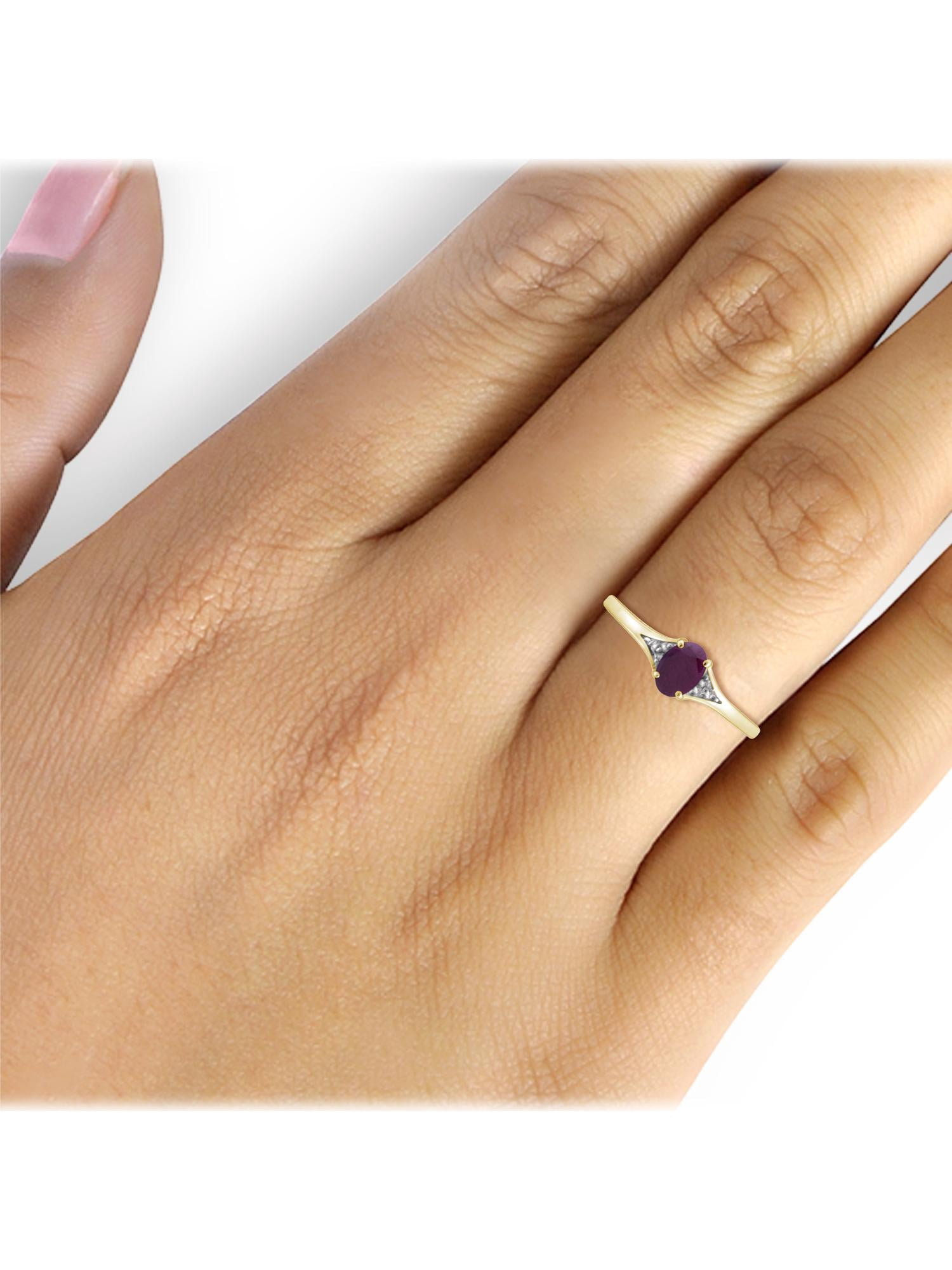 JewelersClub Ruby Ring Birthstone Jewelry – 0.50 Carat Ruby 14K Gold Plated Silver Ring Jewelry with White Diamond Accent – Gemstone Rings with Hypoallergenic 14K Gold Plated Silver Band