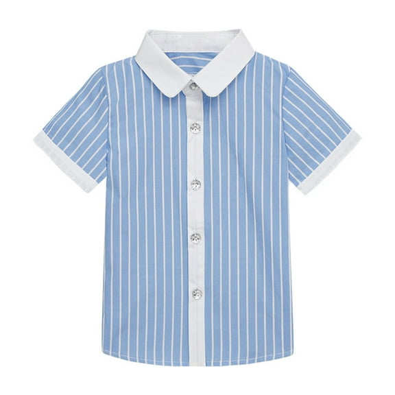 Lenpel Children Button down Shirts Girls Boys Striped Short Sleeve Collared Casual Blouses 3-11 Y Summer Casual Clothes