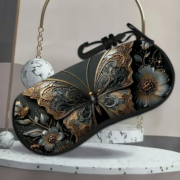 butterfly  Design Neoprene Eyeglasses Case with Zipper - Ultra-Light Travel Glasses Pouch, Fits All Sunglasses, Eyeglasses & Accessories