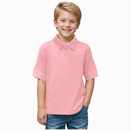WUANDIXFA Button Down Shirt for Boys 1-12 Years Boys Short Sleeve Shirt Kids Summer Casual Shirts School Golf Tops Tees Pink 9-10 Years