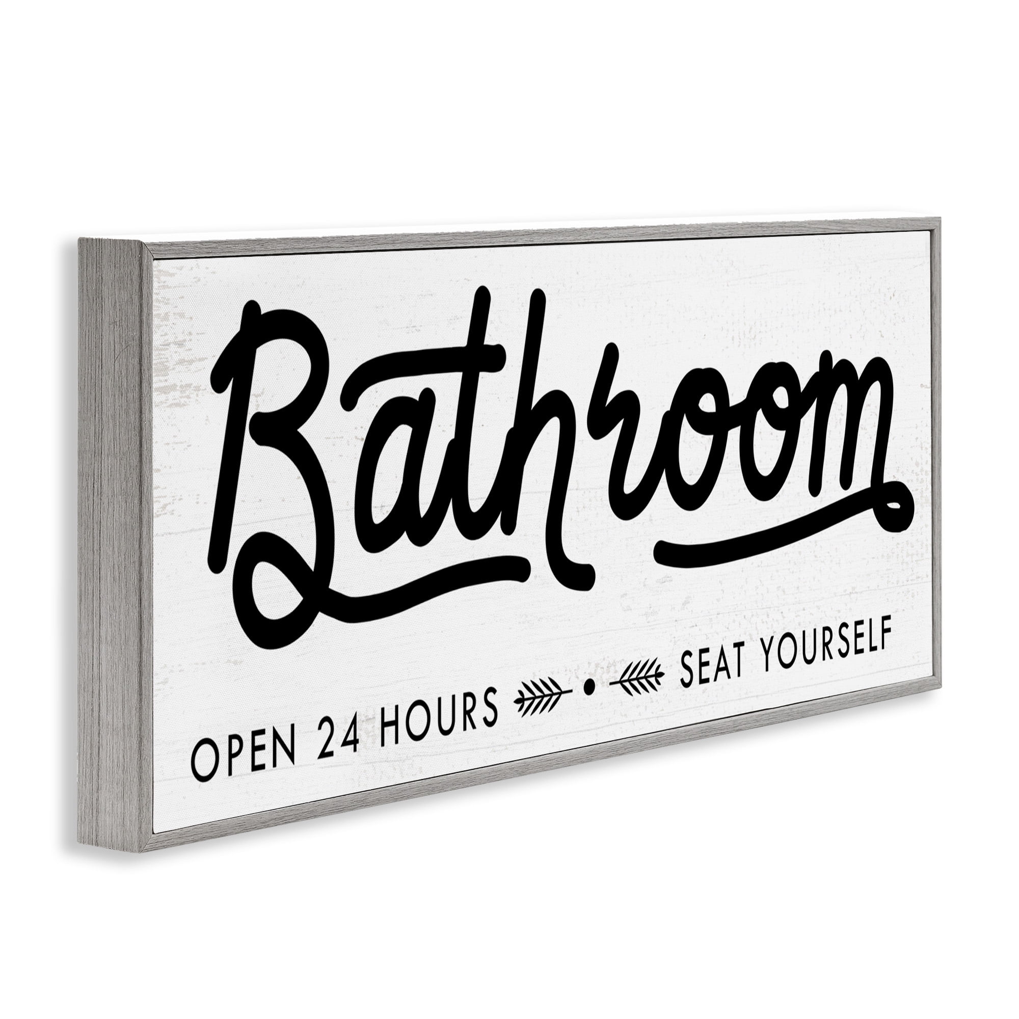 Stupell Industries Seat Yourself Bathroom Sign Typography Painting Gray Framed Art Print Wall Art, 24 x 10