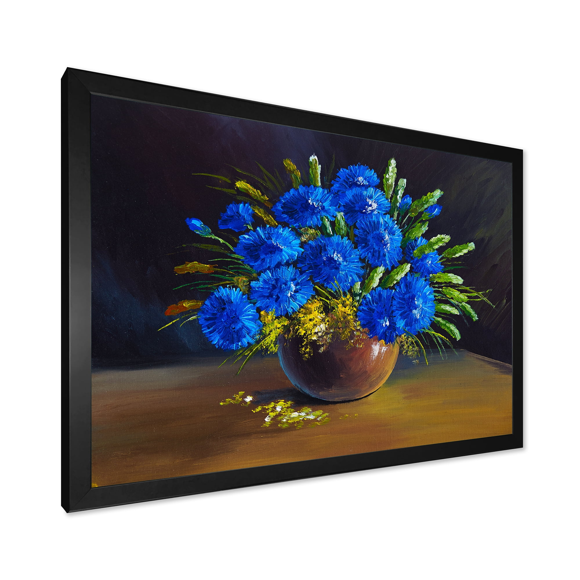 Designart 'Still Life A Bouquet Of Blue Wildflowers In Vase' Traditional Framed Art Print