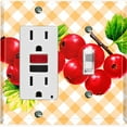 thumbnail image 1 of Metal Light Switch Plate Cover Gingham Cranberry Fruit Leaf Picnic Yellow FUT003, 1 of 13
