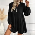 thumbnail image 4 of Yuyuzo Women Dresses Long Sleeve Drawstring Button V Neck Tiered Ruffle Flowy Boho Short Dress Solid Color, 4 of 7