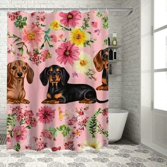Autua Dachshunds Flowers Bathroom Décor Set Stylish Shower Curtain 36"x72
