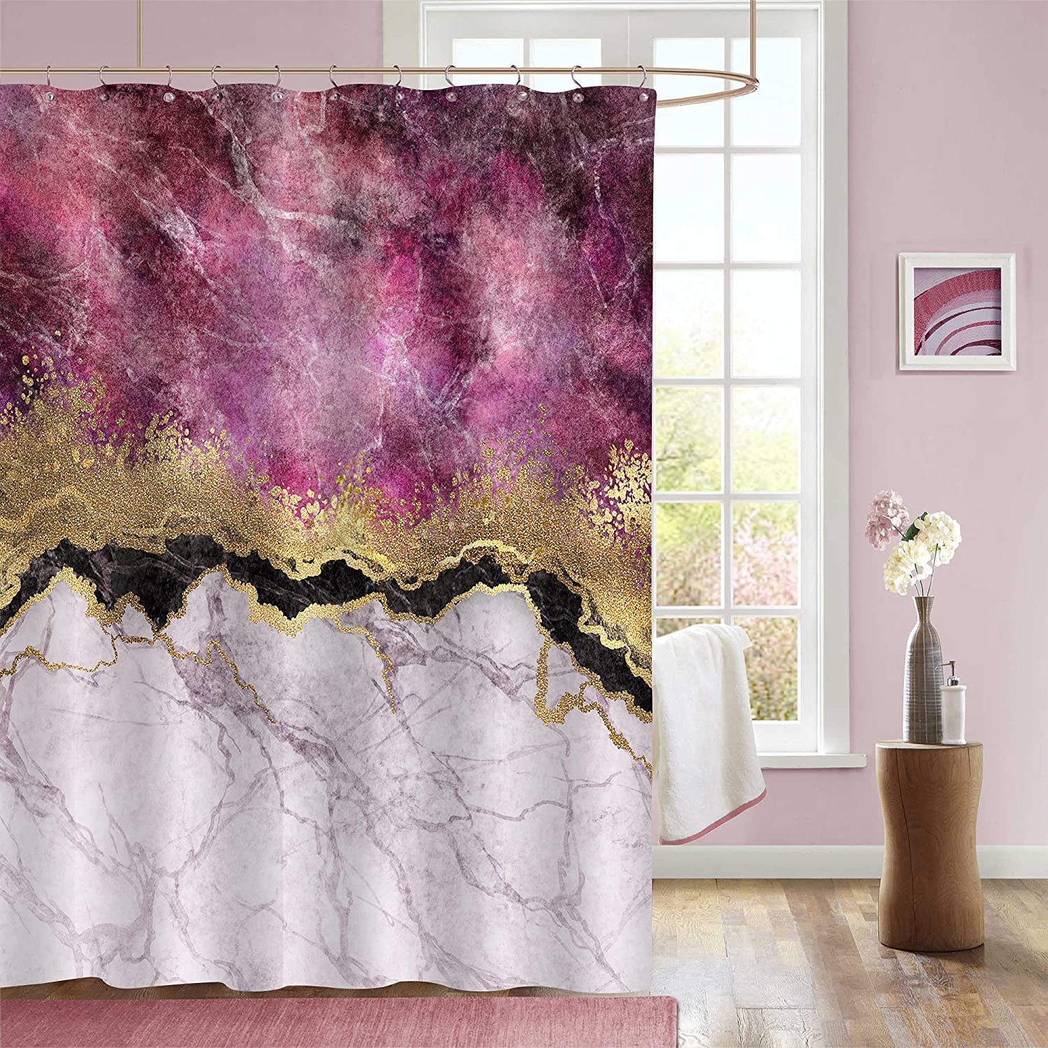 Small Stall Shower Curtain 36 x 72 Pink Marble Half Size Shower Curtain